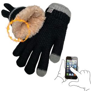 Women’s  Black Winter Gloves- Warm Fleece-Lined Knit ,Touch Screen Compatible